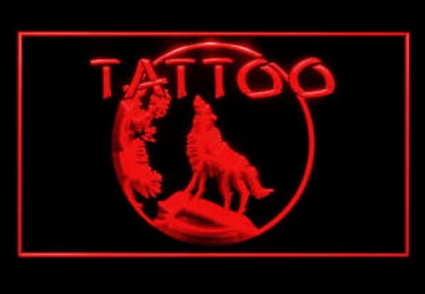 Tattoo Piercing Wolf Body Art Moon Night Wolf LED Neon Sign